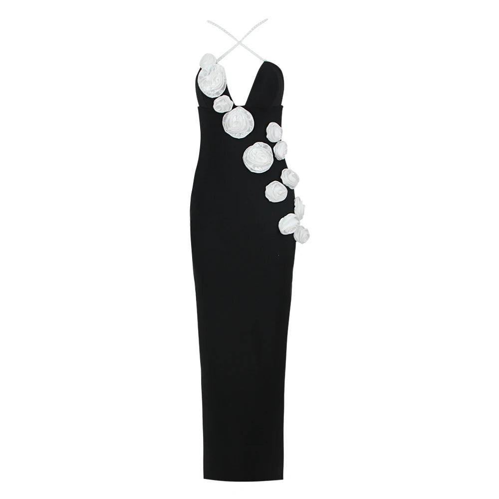 Riverside 3D Flower Maxi Dress - Black Floral Silhouette Black / S Riverside 3D Flower Maxi Dress - Black Floral Silhouette Black / S