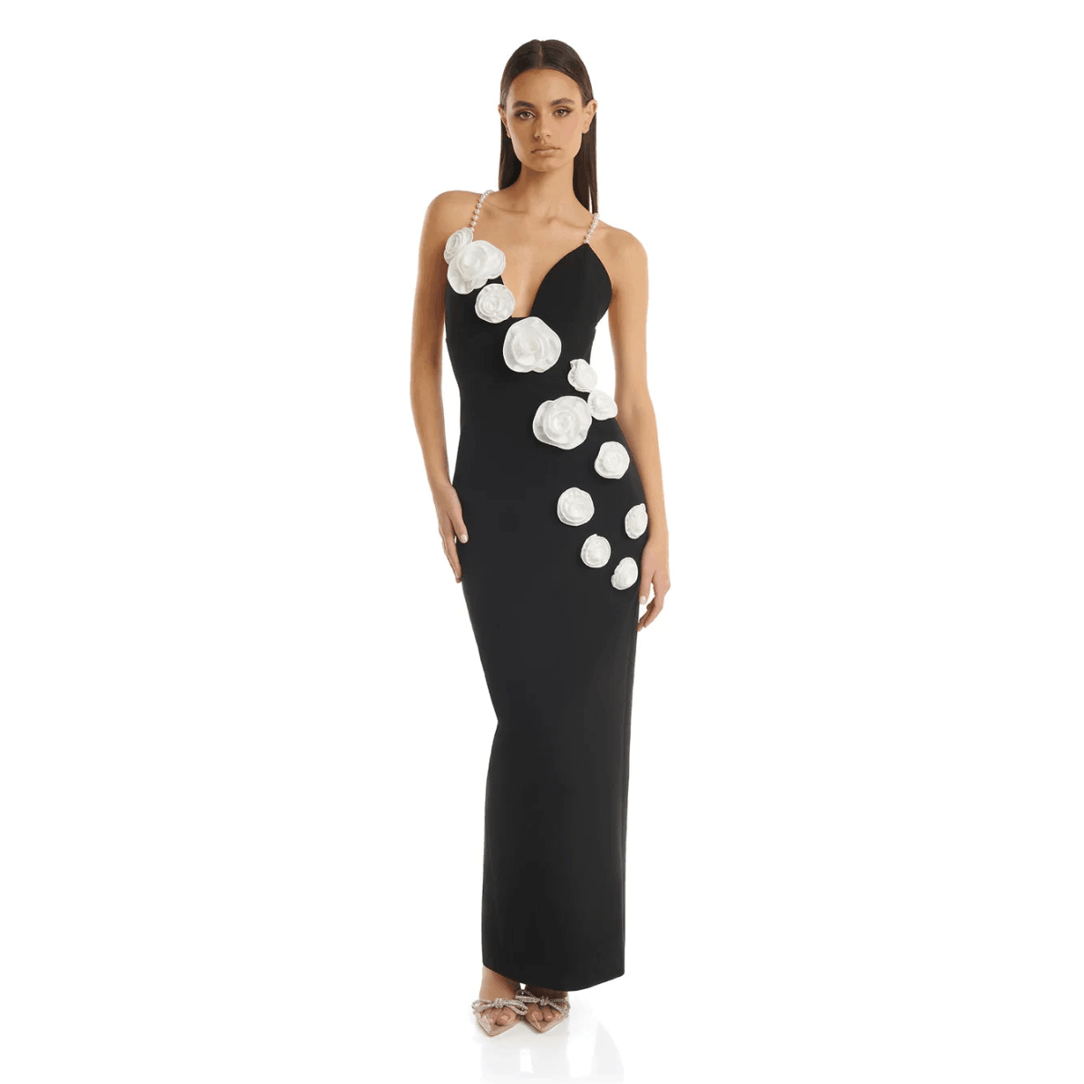 Riverside 3D Flower Maxi Dress - Black Floral Silhouette Black / S Riverside 3D Flower Maxi Dress - Black Floral Silhouette Black / S