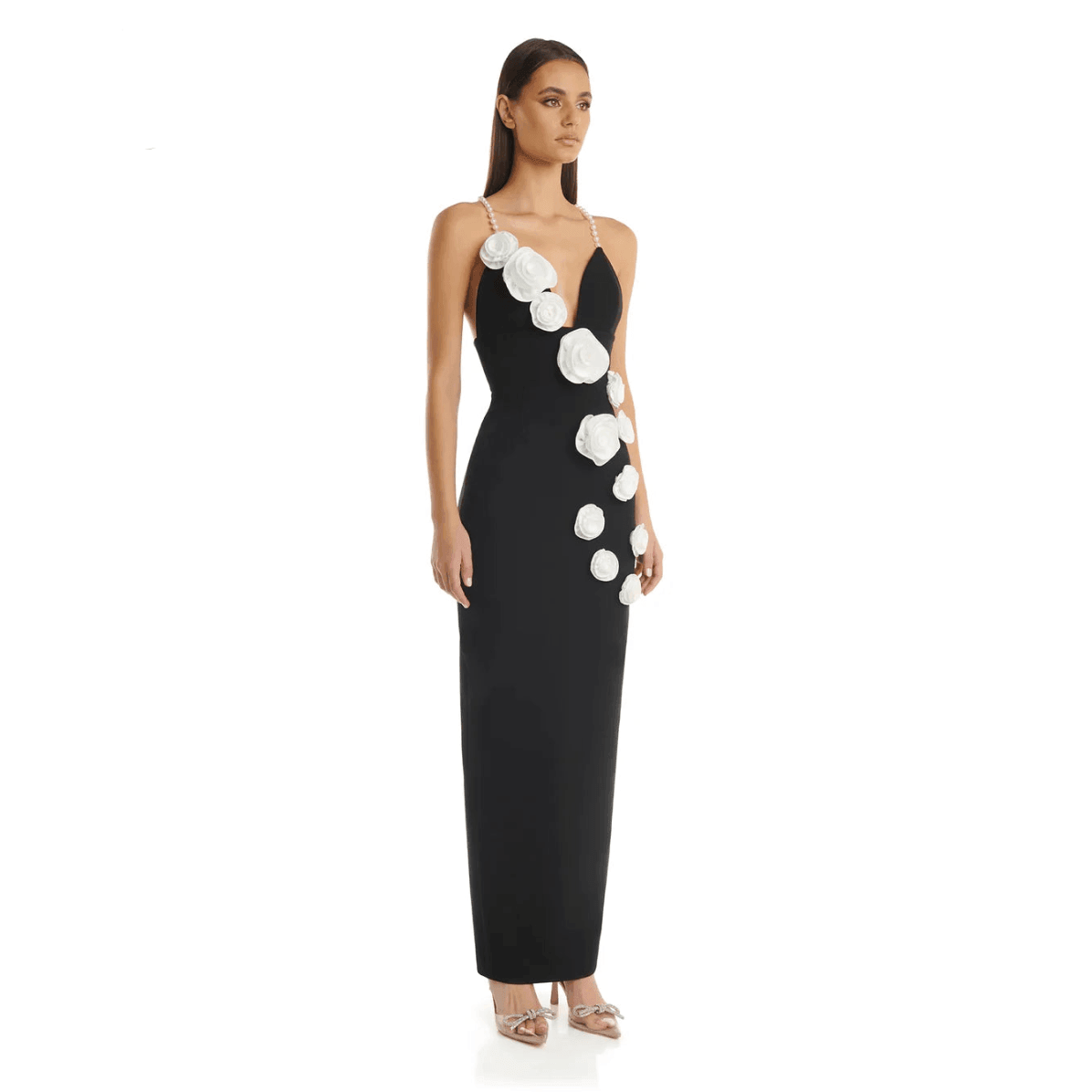 Riverside 3D Flower Maxi Dress - Black Floral Silhouette Riverside 3D Flower Maxi Dress - Black Floral Silhouette