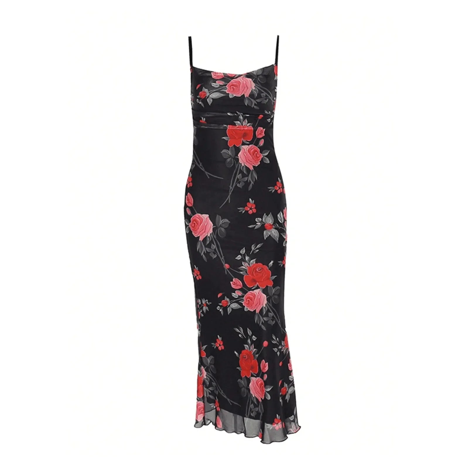 floral print maxi dress with thin straps, evening wear