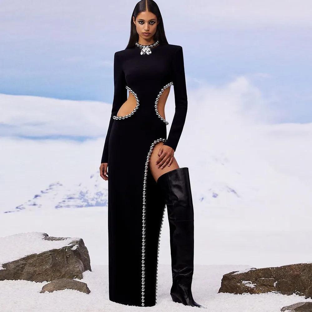 Royal Radiance O-Neck Cutout Maxi Dress - Black / XS - Mermaid Way