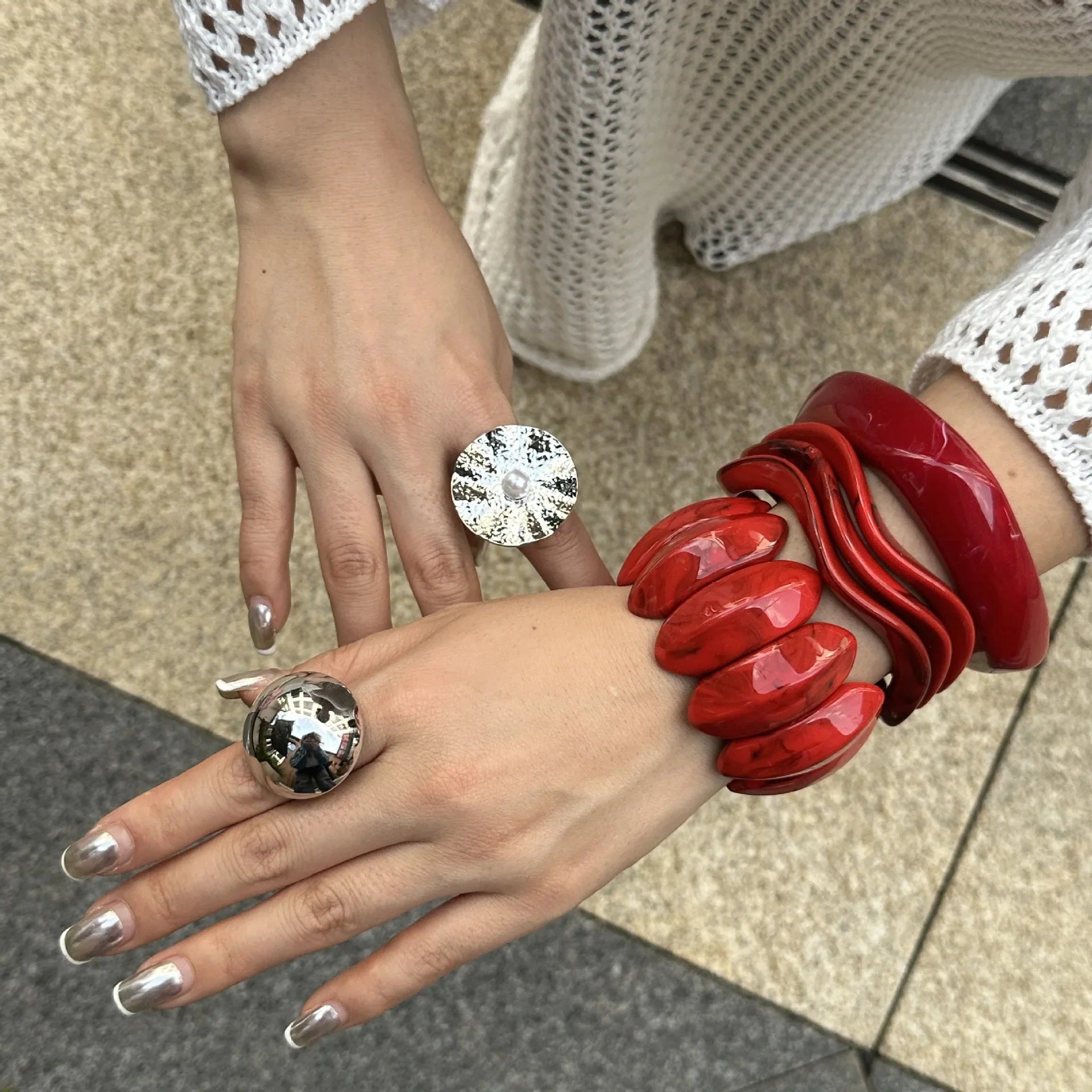 Ruby Swell Wide Geometric Red Bracelets Mermaid Way