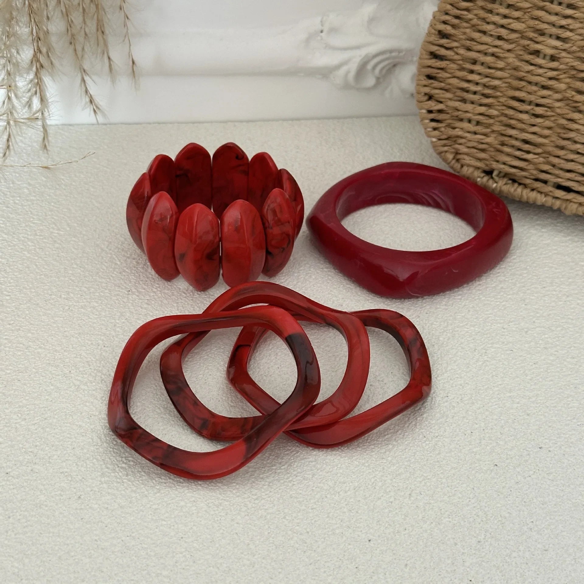 Ruby Swell Wide Geometric Red Bracelets Mermaid Way