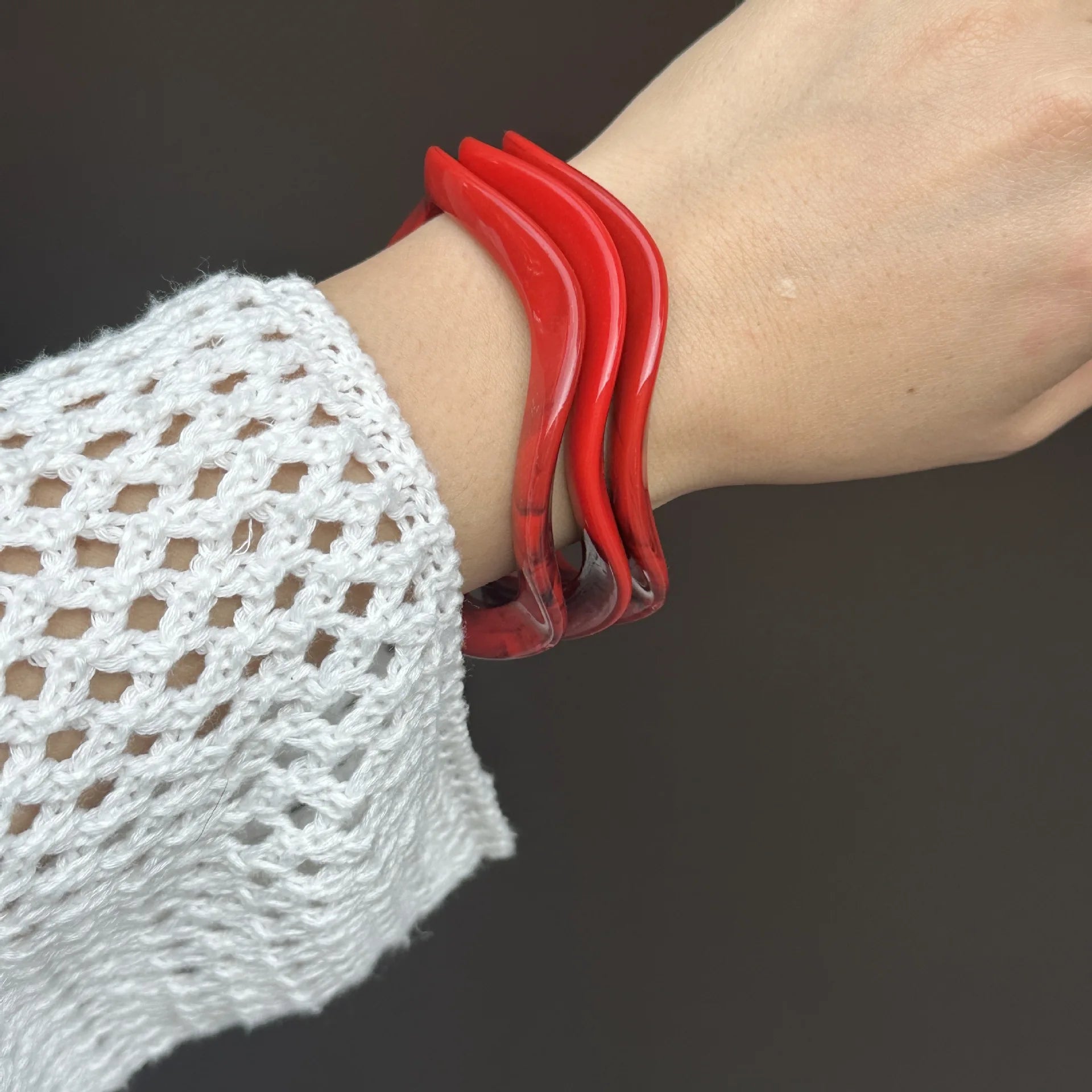 Ruby Swell Wide Geometric Red Bracelets Mermaid Way