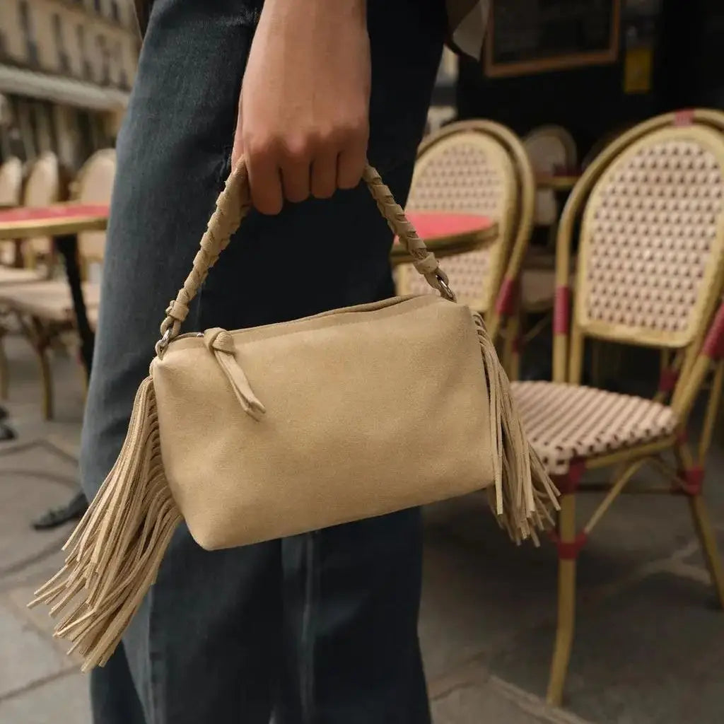 Sandra Suede Fringed Bag - Beige - Mermaid Way