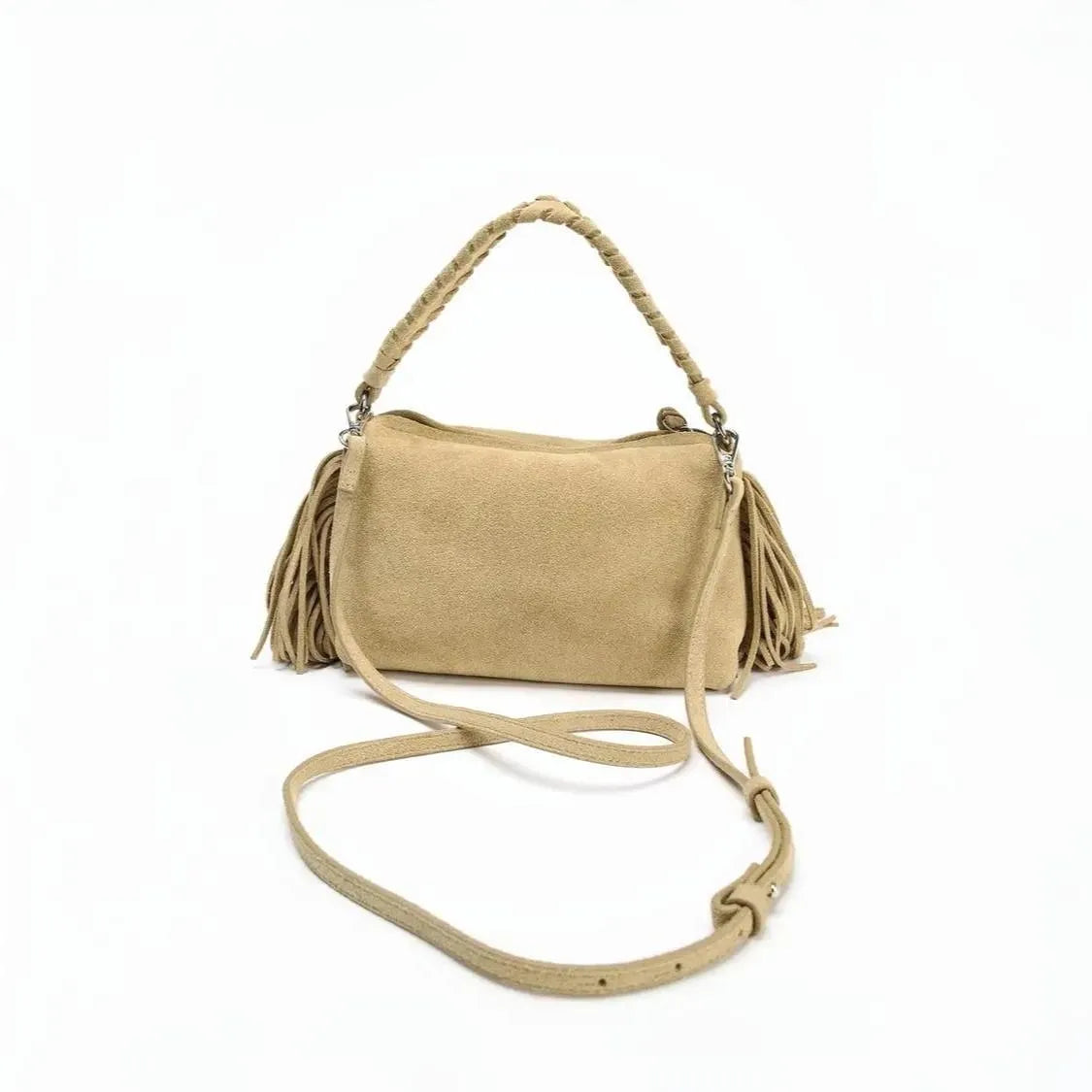 Sandra Suede Fringed Bag - Beige - Mermaid Way