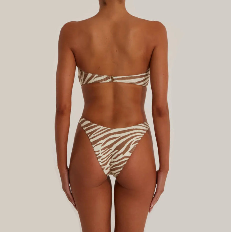 Savannah Zebra Print Strapless Bikini in Brown