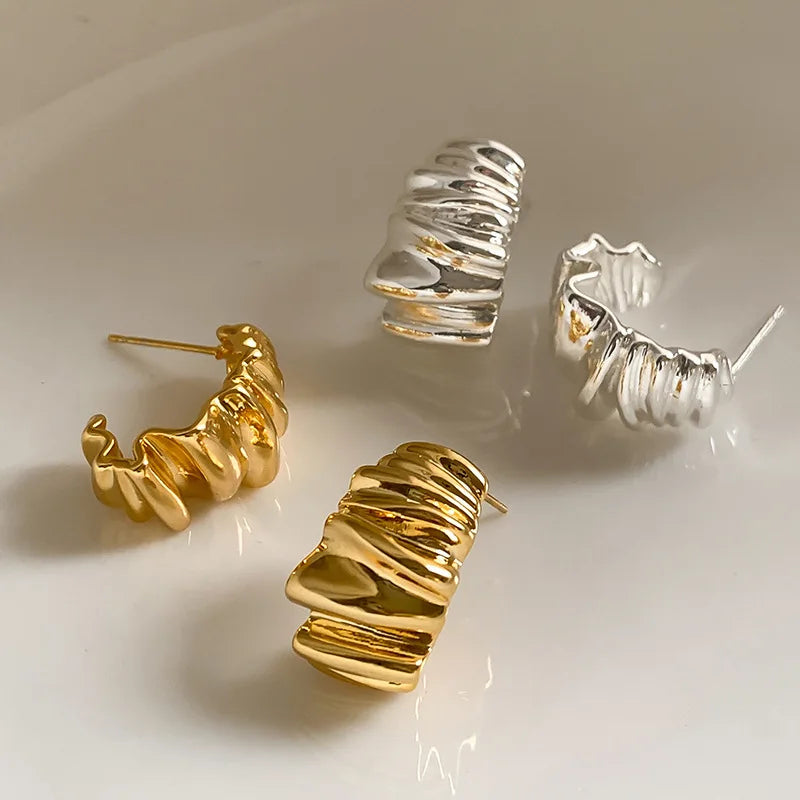 Sculpted Wave Pleated Stud Earrings Mermaid Way