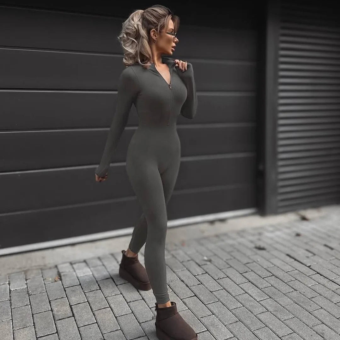 Second Skin Long Sleeved Jumpsuit - Gray / S - Mermaid Way