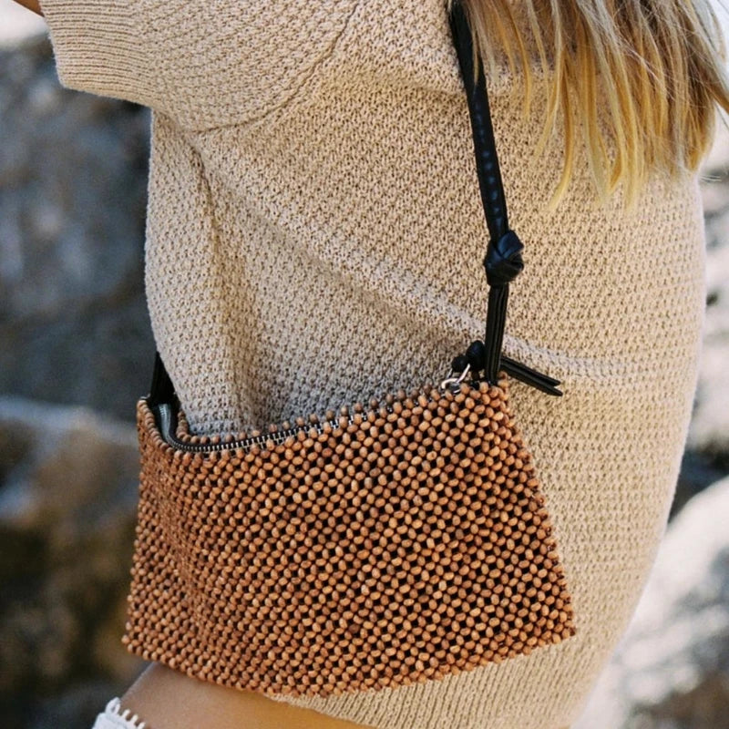 Shine Grid Beaded Shoulder Bag - Bronze - Mermaid Way