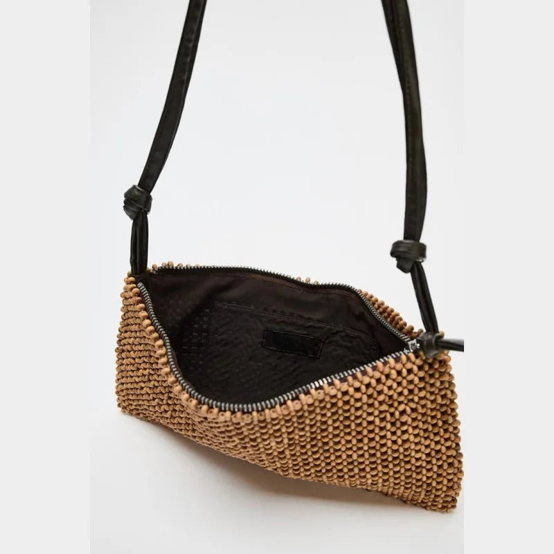 beaded crossbody bag with zipper closure