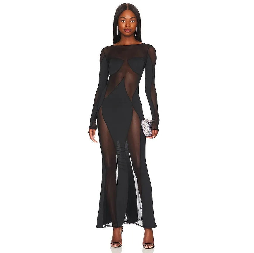 Siena Long Sleeve Mesh Maxi Dress Mermaid Way