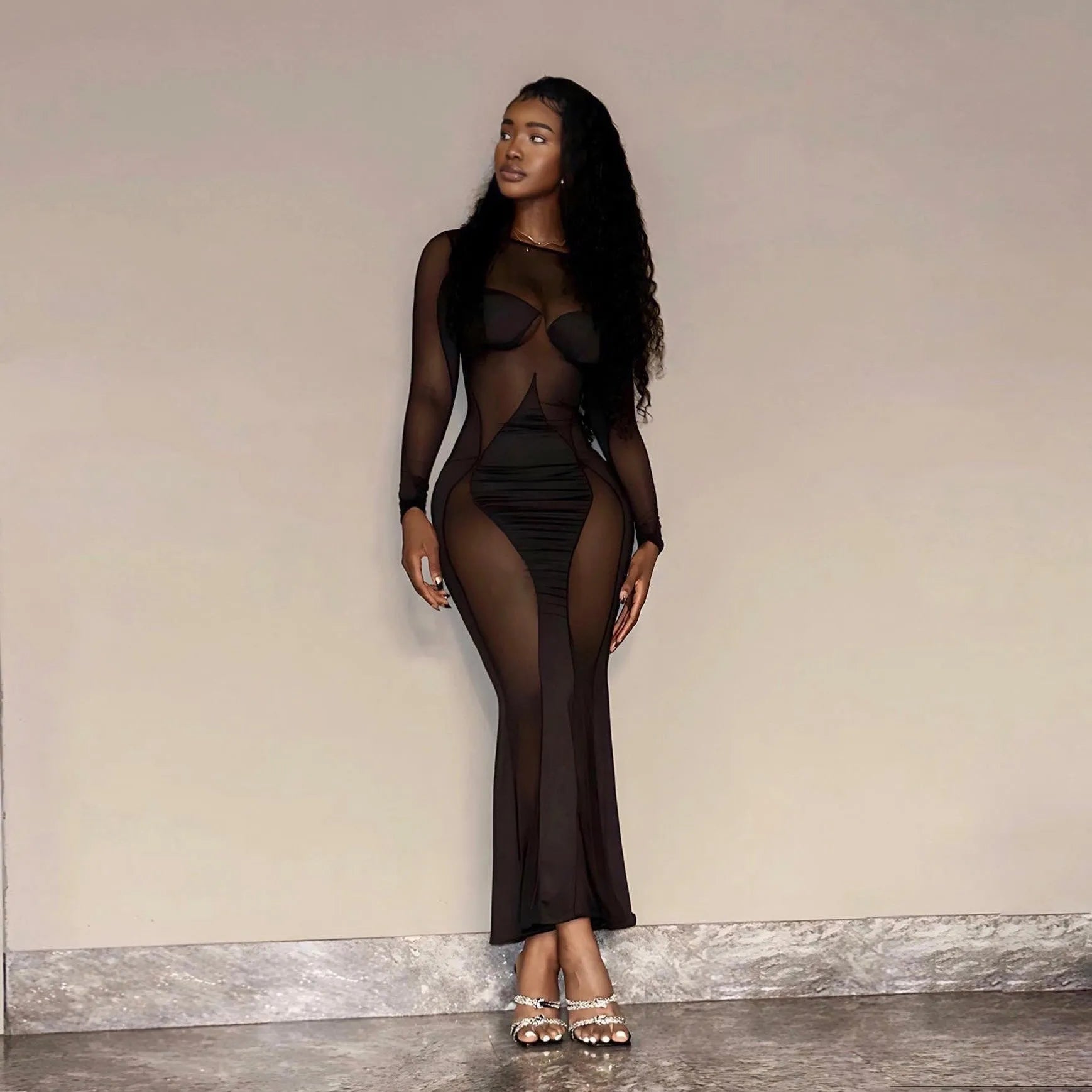 Siena Long Sleeve Mesh Maxi Dress Mermaid Way