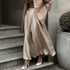 【WOOHWA】SATIN BACK SLIT SK silky-sway-satin-maxi-skirt-