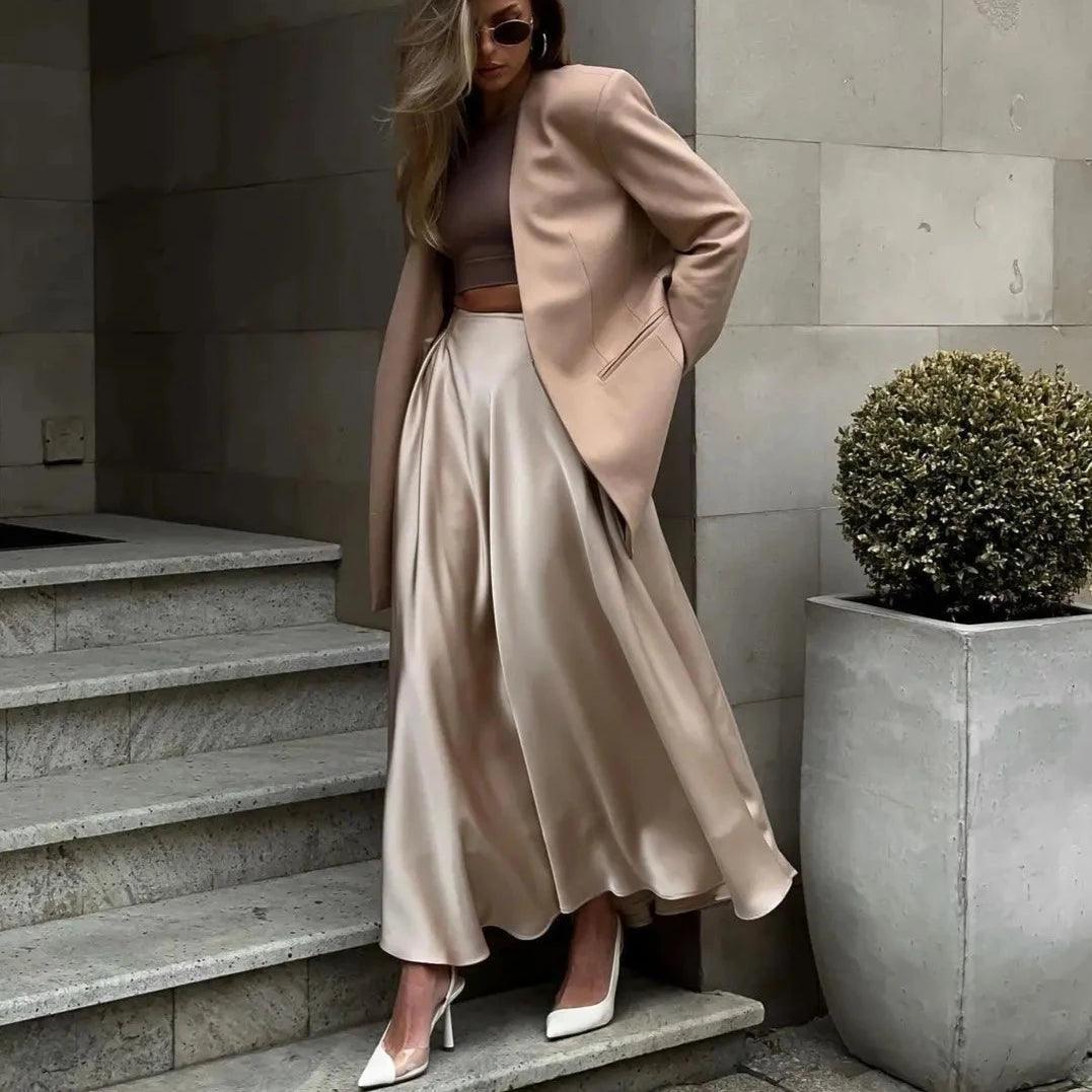 【COLOR iN ID】weaver satin long skirt Silky Sway Satin Maxi Skirt - Trendy Skirts🧜♀️Mermaid Way