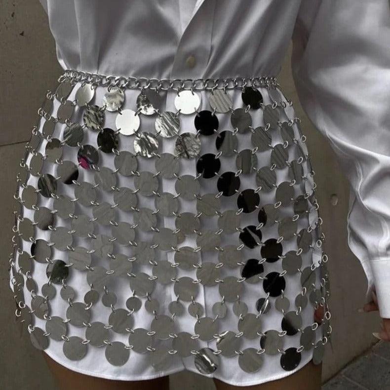 Silver Bubbles Sequin Embellished Mini Skirt - Silver / XXS - Mermaid Way