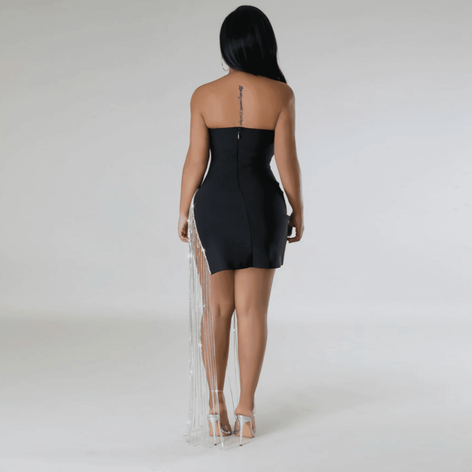 Silver Rain Diamond Tassel Mini Dress - Black / XS - Mermaid Way