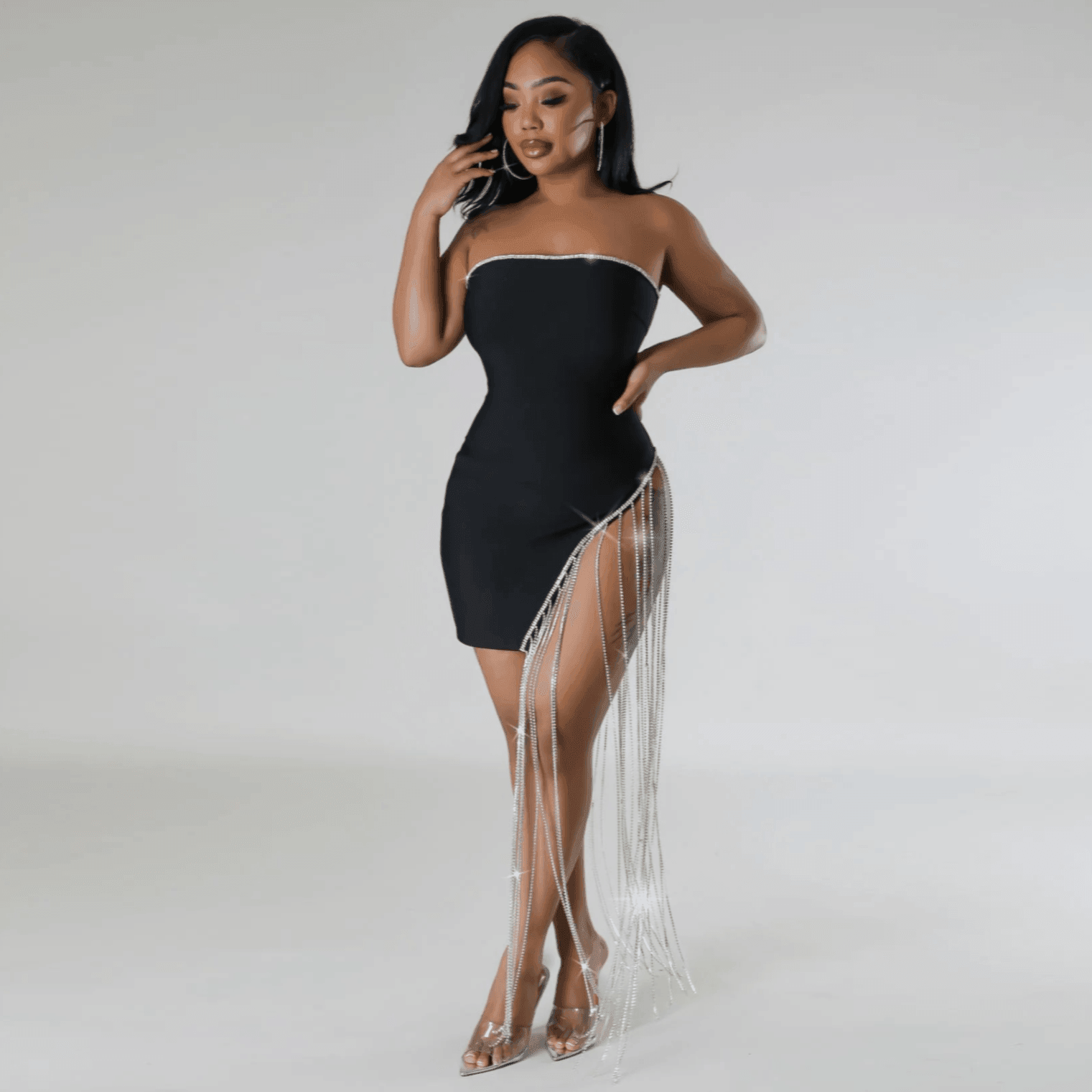 Silver Rain Diamond Tassel Mini Dress - Black / XS - Mermaid Way