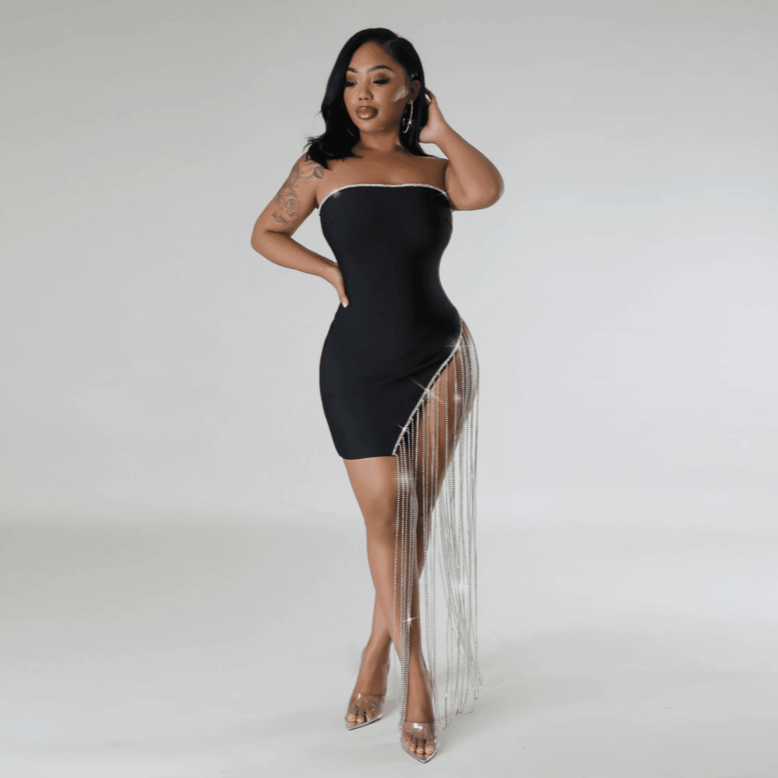 Silver Rain Diamond Tassel Mini Dress - Black / XS - Mermaid Way