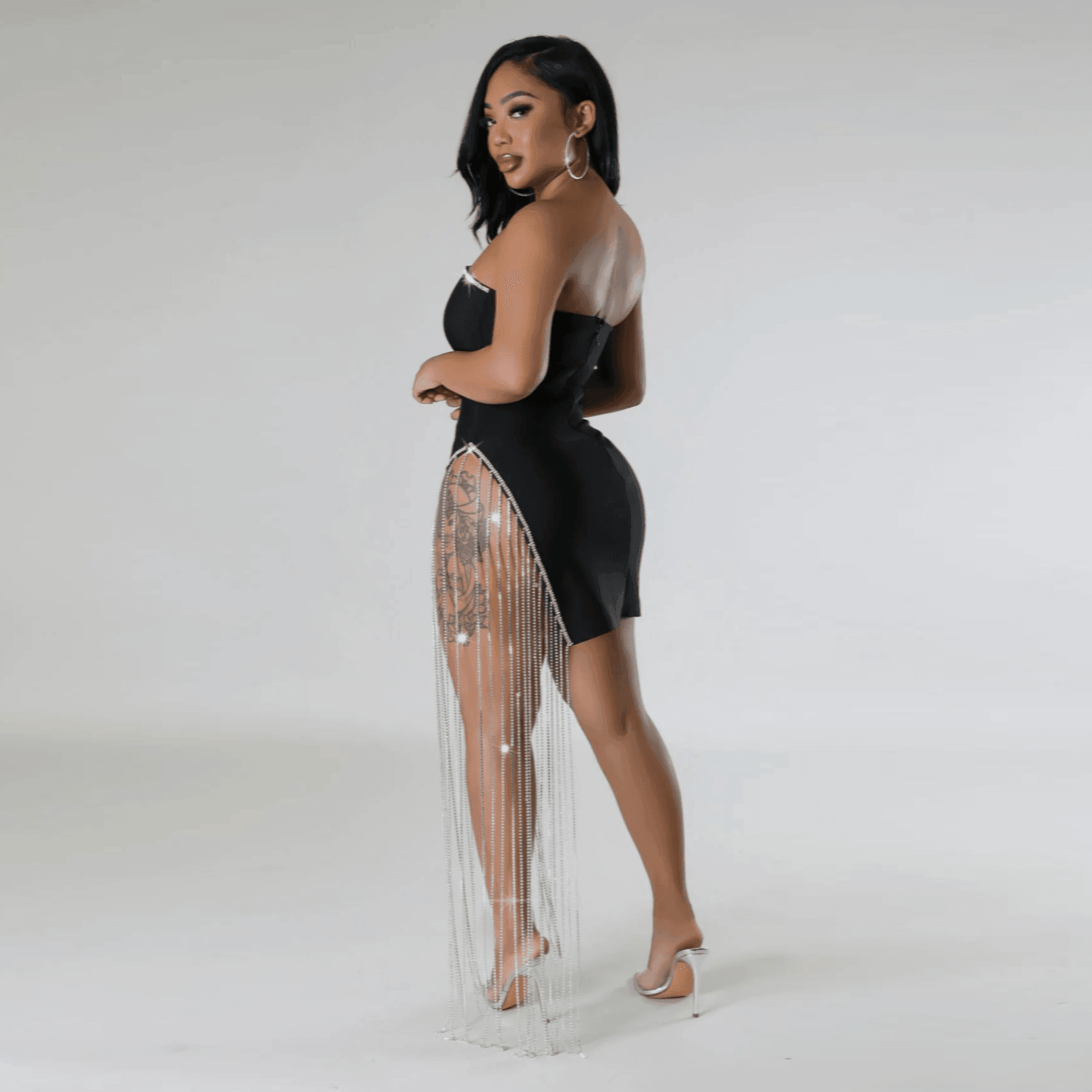 Silver Rain Diamond Tassel Mini Dress - Black / XS - Mermaid Way