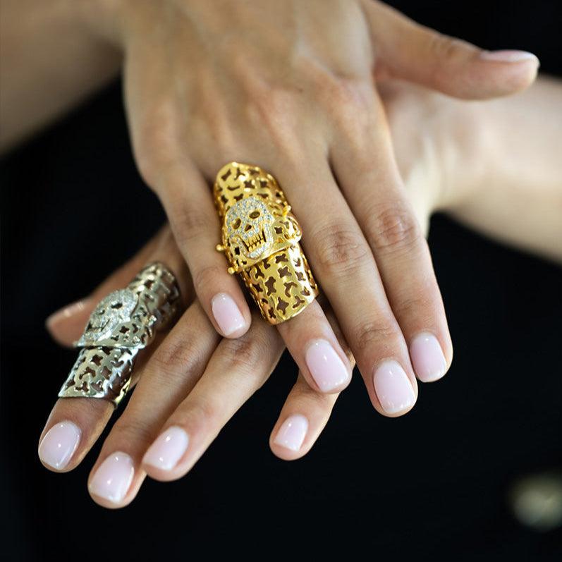 Skull Ring with Sparkling Stones - Gold - Mermaid Way