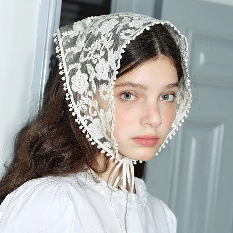 Solencia White Floral Lace Hair Scarf - White - Mermaid Way