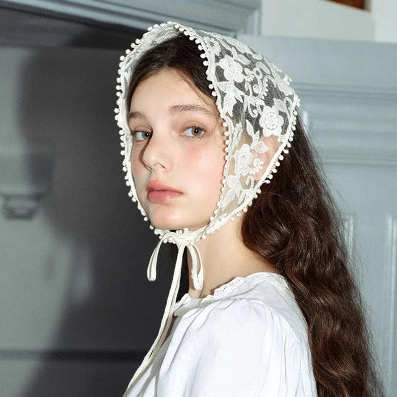 Solencia White Floral Lace Hair Scarf - Versatile & Light