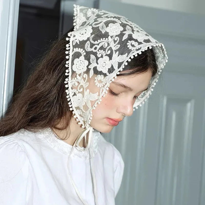 Solencia White Floral Lace Hair Scarf - Versatile & Light
