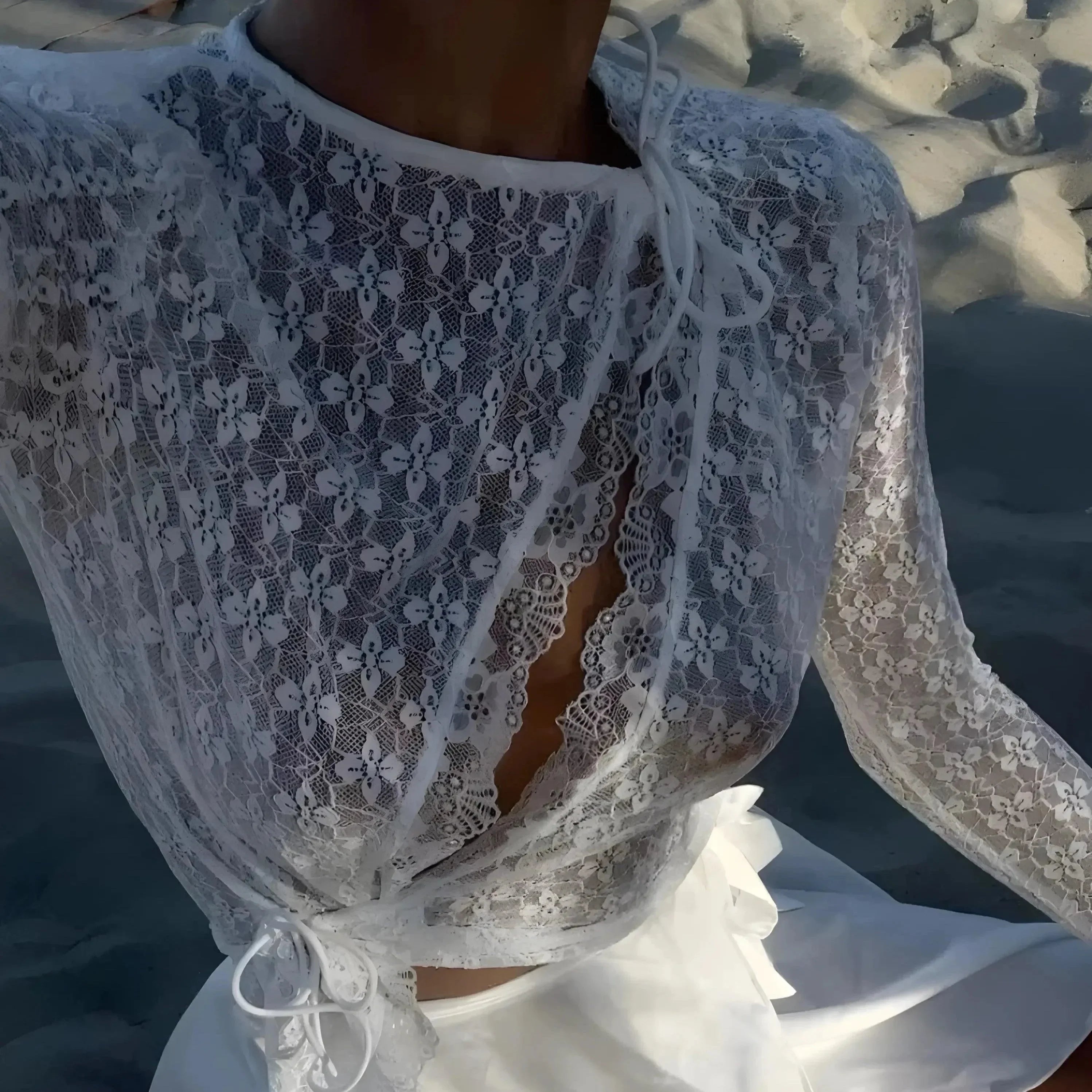 Sonnet Floral Lace Trim Top - White / S - Mermaid Way