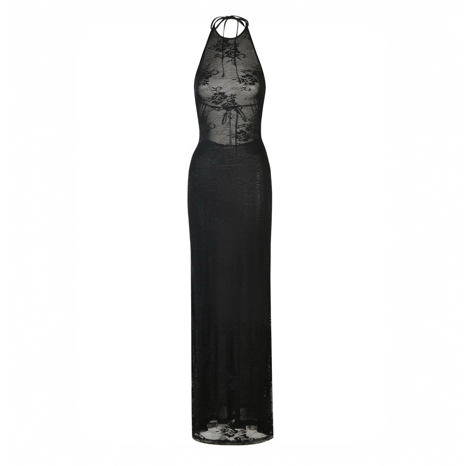 Soraya Sheer Lace Halter Maxi Dress Mermaid Way