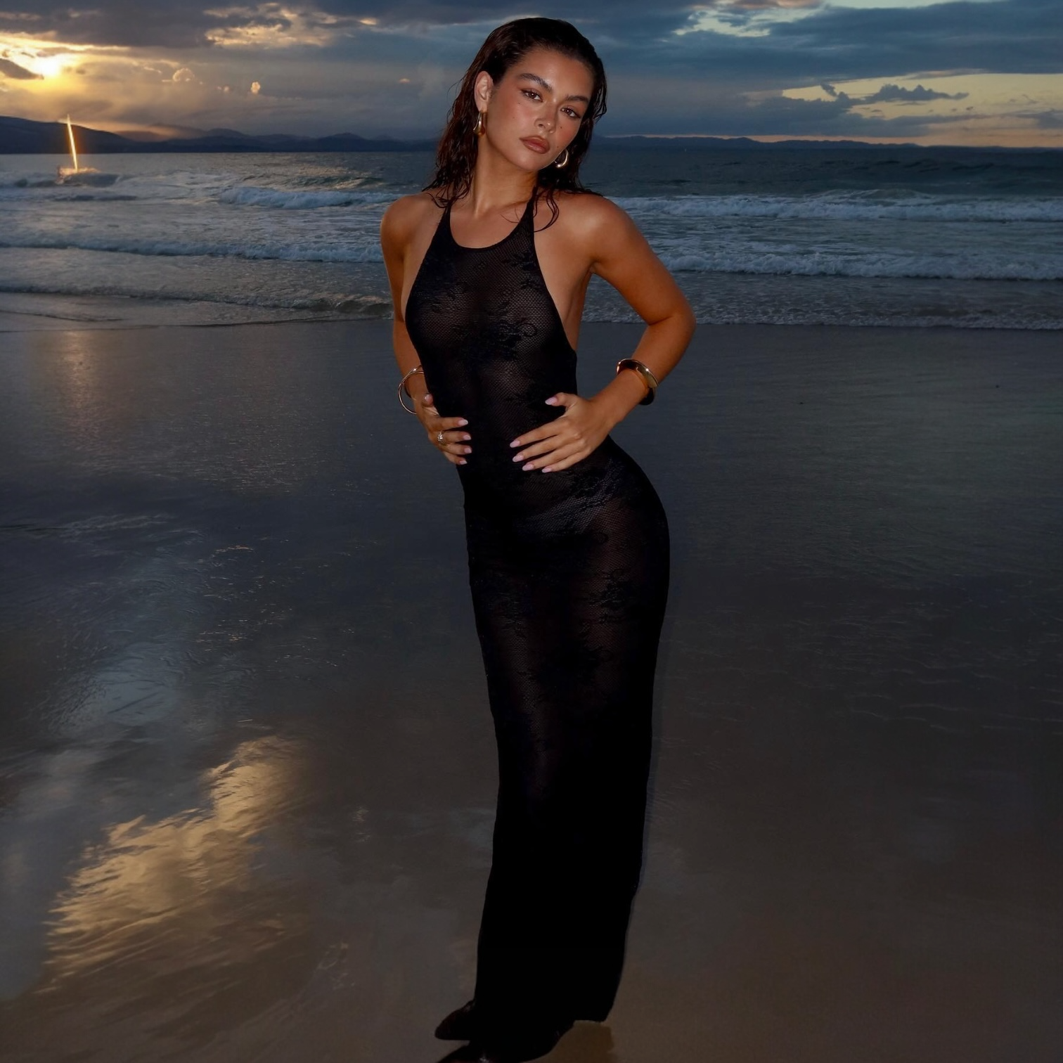 Soraya Sheer Lace Halter Maxi Dress Mermaid Way