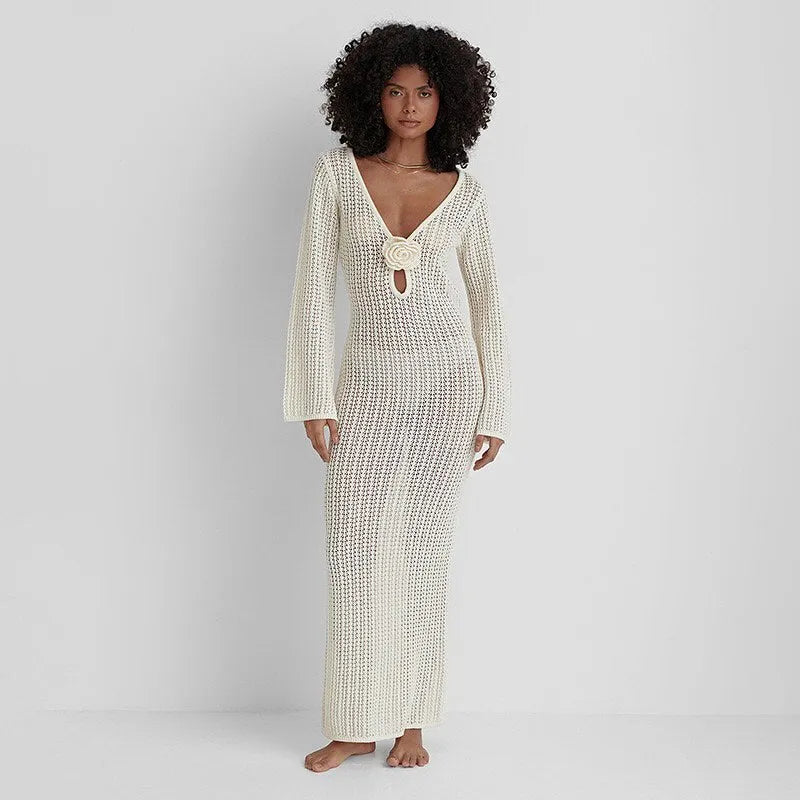 Sun Kissed Knitted Maxi Dress ‍ ️Mermaid Way Ivory / M