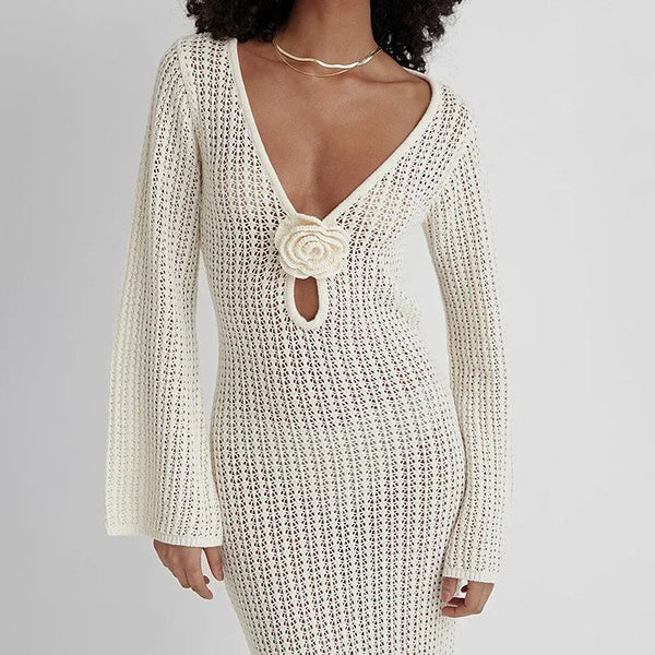 Sun Kissed Knitted Maxi Dress in Ivory