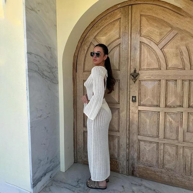 Sun Kissed Knitted Maxi Dress - White B / L - Mermaid Way