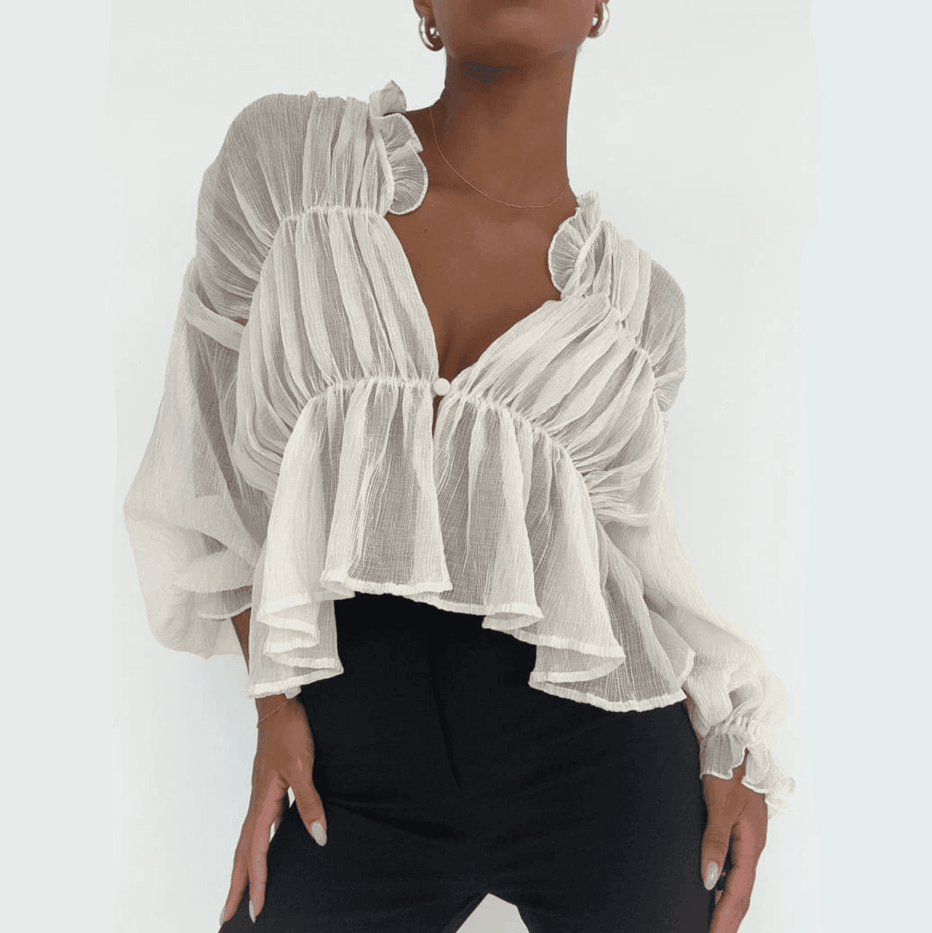 Sweet Fantasy Long Sleeve Semi-Sheer Top - Ivory / S - Mermaid Way