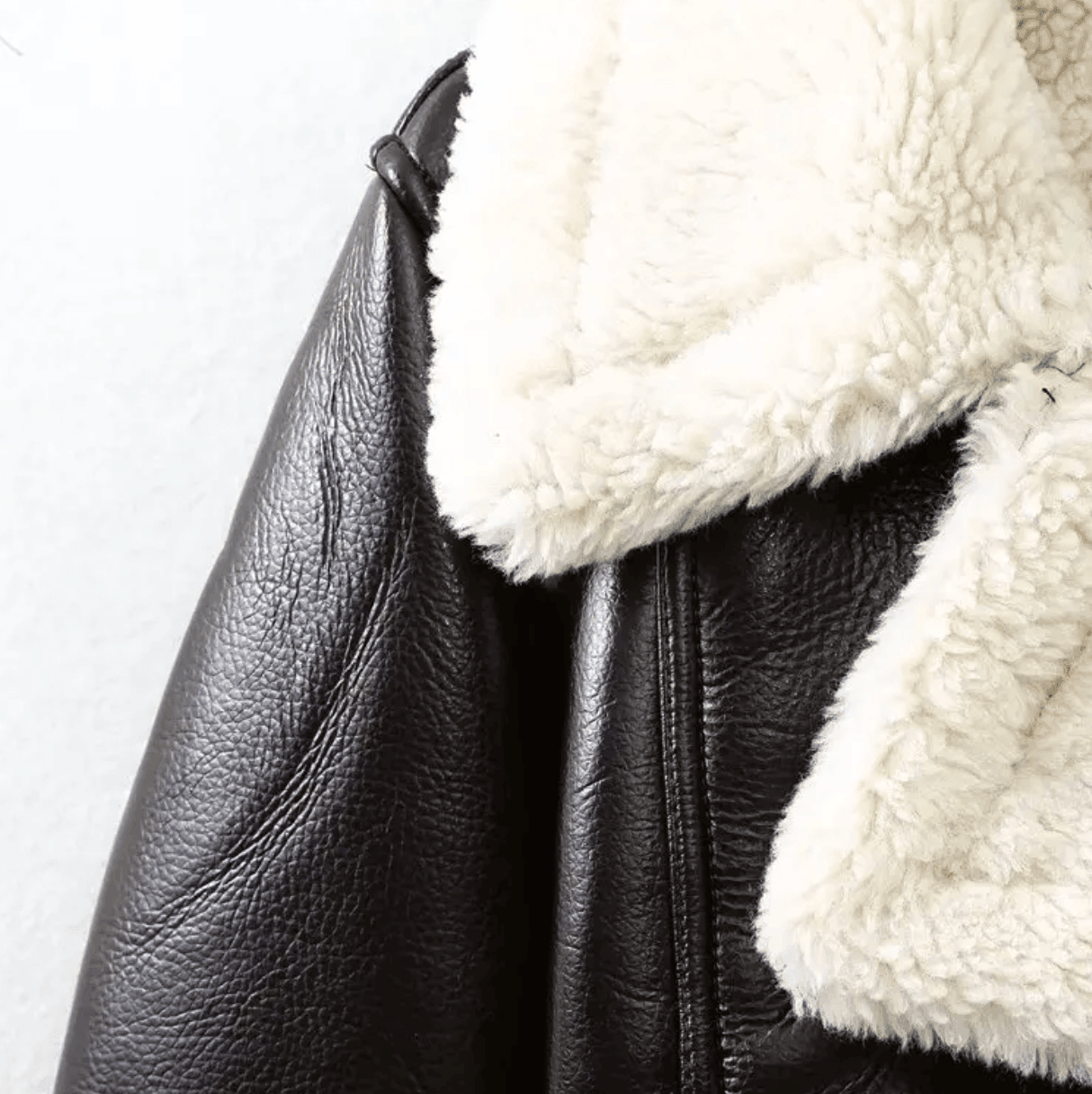 faux leather jacket with shearling collar, casual outerwear