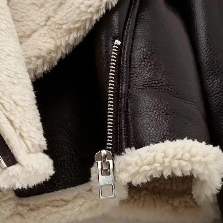 faux leather jacket with shearling lining