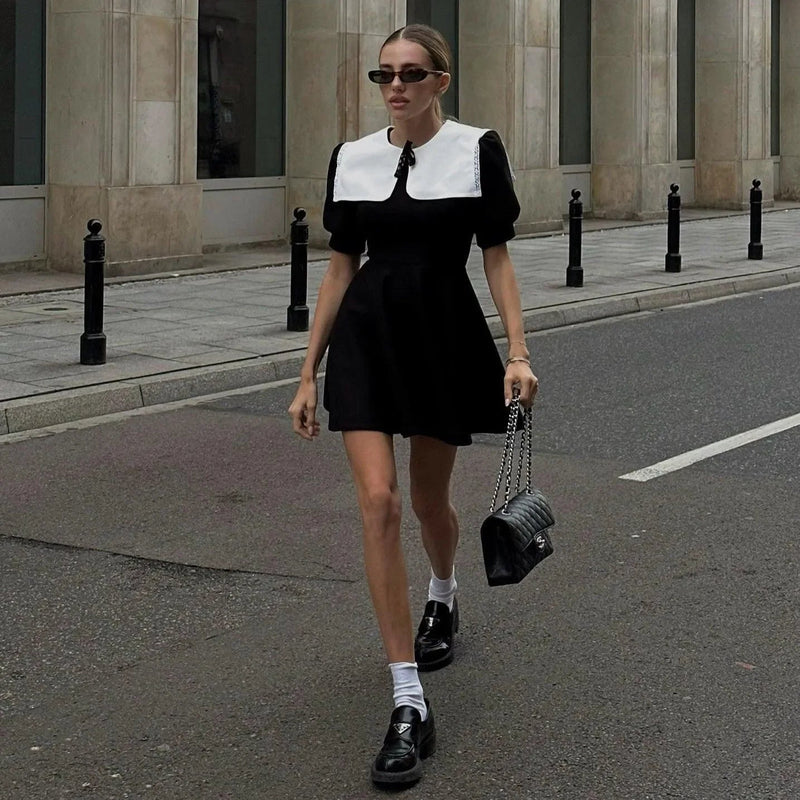 Sweet Moments Mini Dress with Doll Collar - Black Short Sleeve Sweet Moments Mini Dress with Doll Collar - Black Short Sleeve