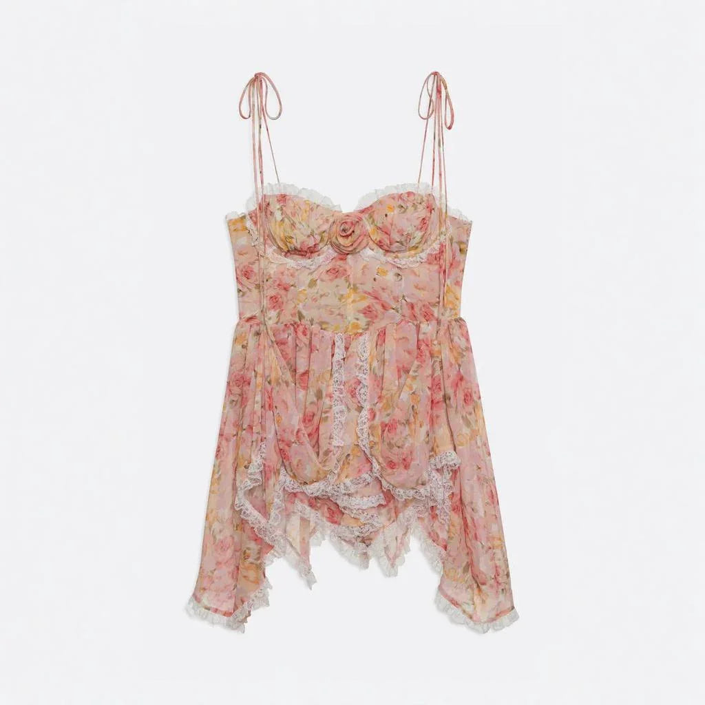 floral lace corset top with spaghetti straps