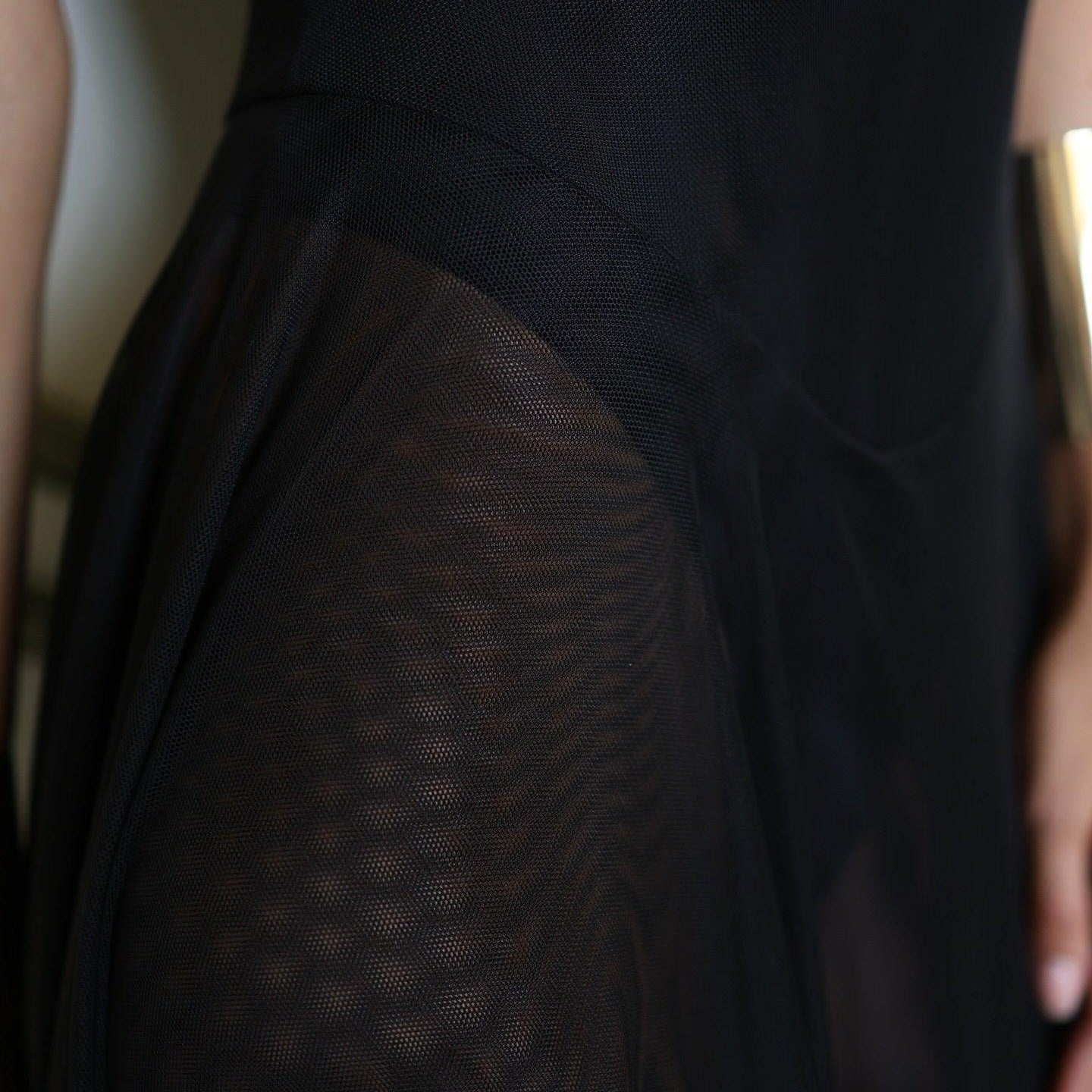 black mesh dress, evening wear