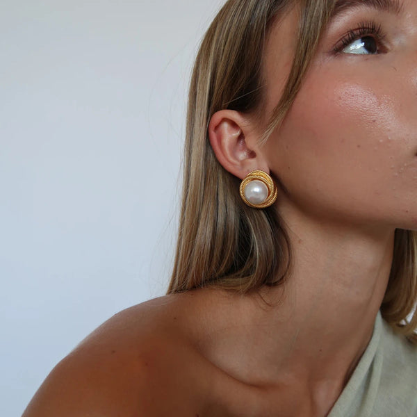 gold and pearl statement earrings, accessory