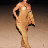 Solar Flare Sparkly Rhinestone Bra Maxi Dress - Dresses - Mermaid Way