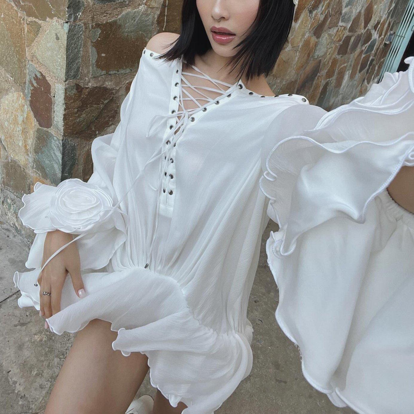 Tiffany Off Shoulder Lace Up Mini Dress - Ivory / S - Mermaid Way