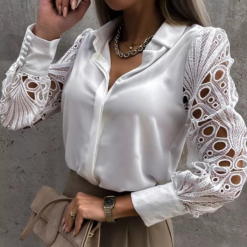 white lace dress shirt Satin Blouse with Trim LowStock:43300021043251 Color:Ivory+Black The perfect crop top Fiona Maxi Dress -