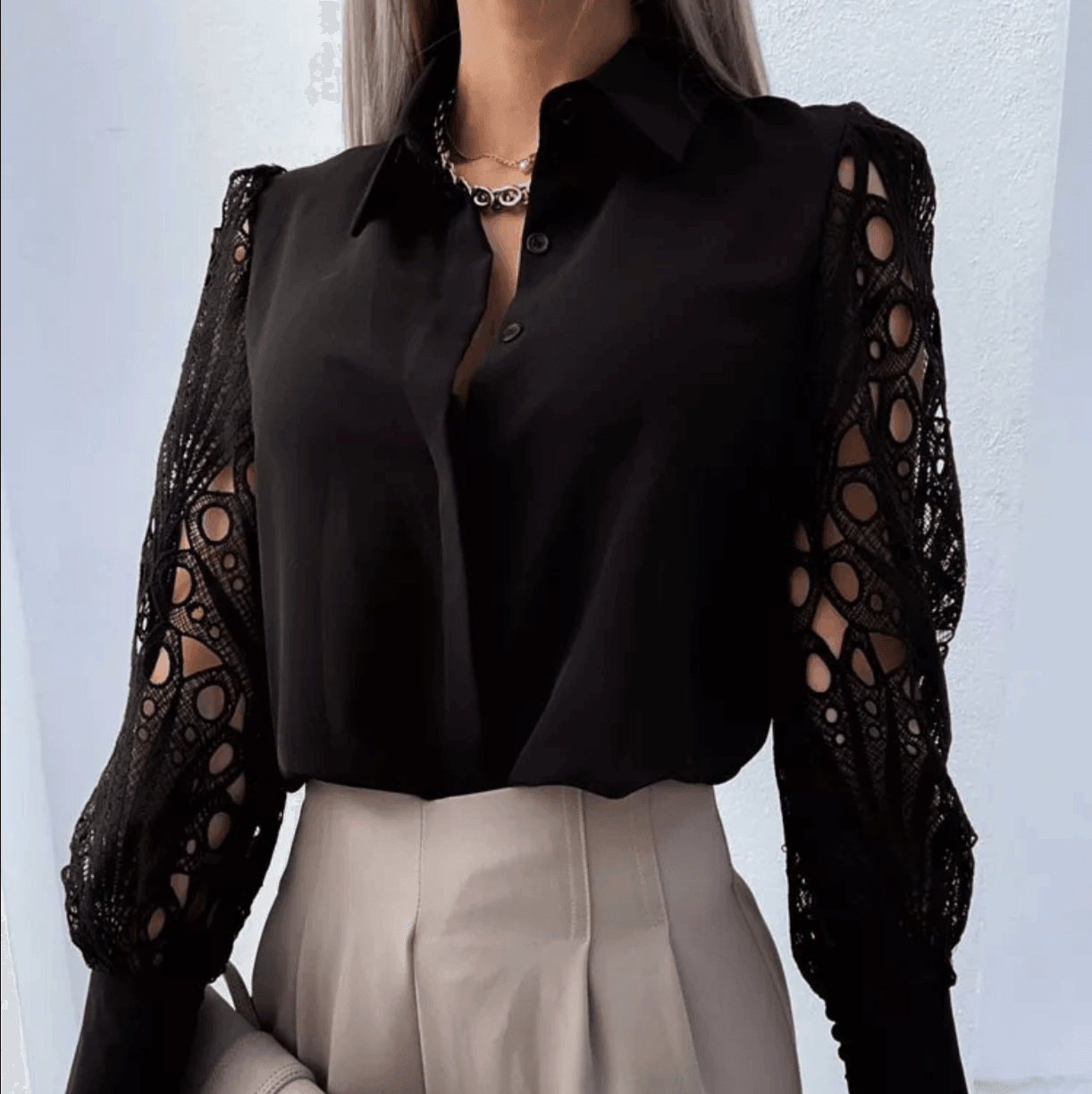 Timeless Beauty Lace Satin Blouse - Black / S - Mermaid Way