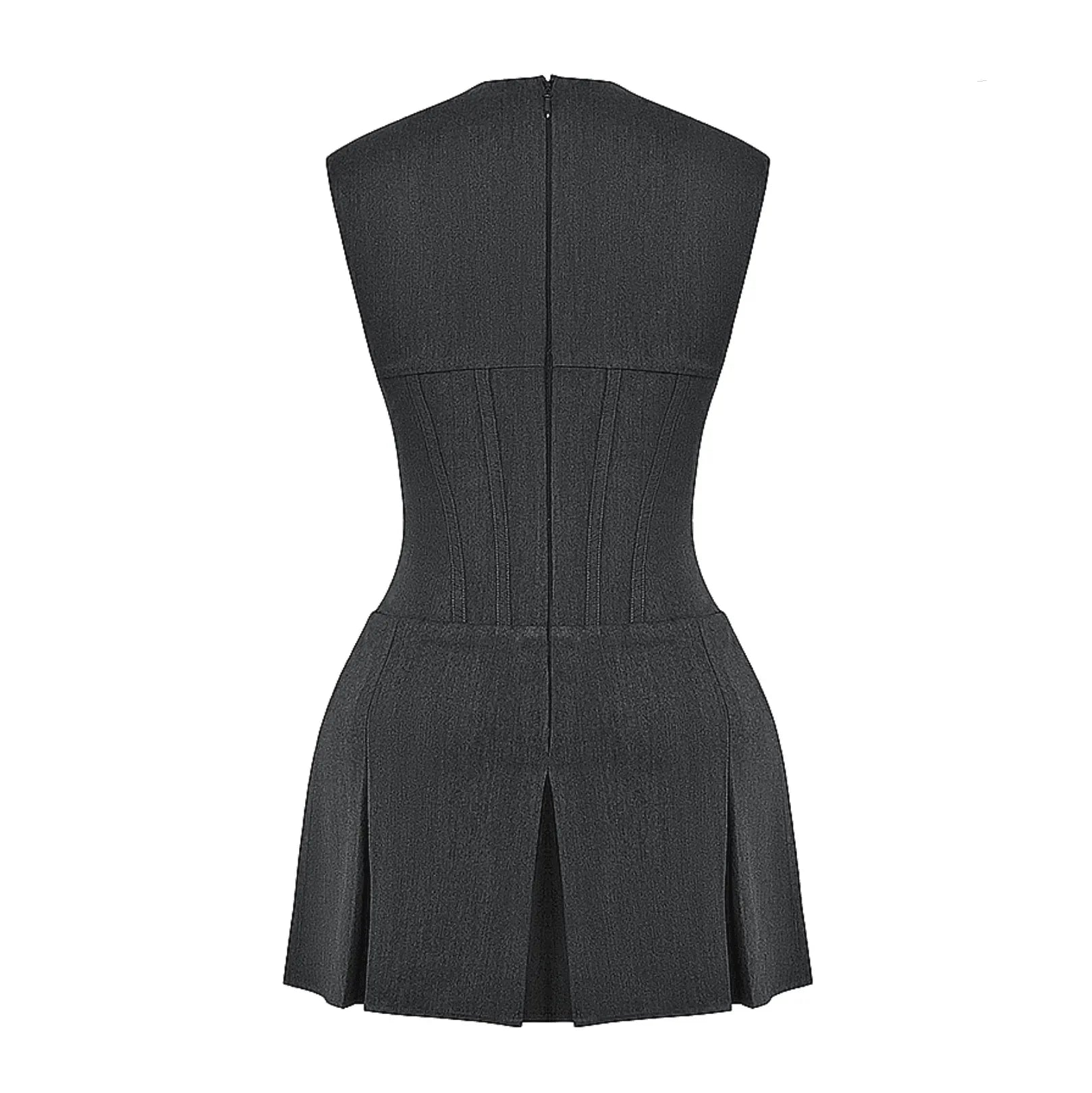 Ocane Vtements - Infinity Plunging V Neck Corset Mini Dress Gray / S Ocane Vtements - Infinity Plunging V Neck Corset Mini Dress Gray / S