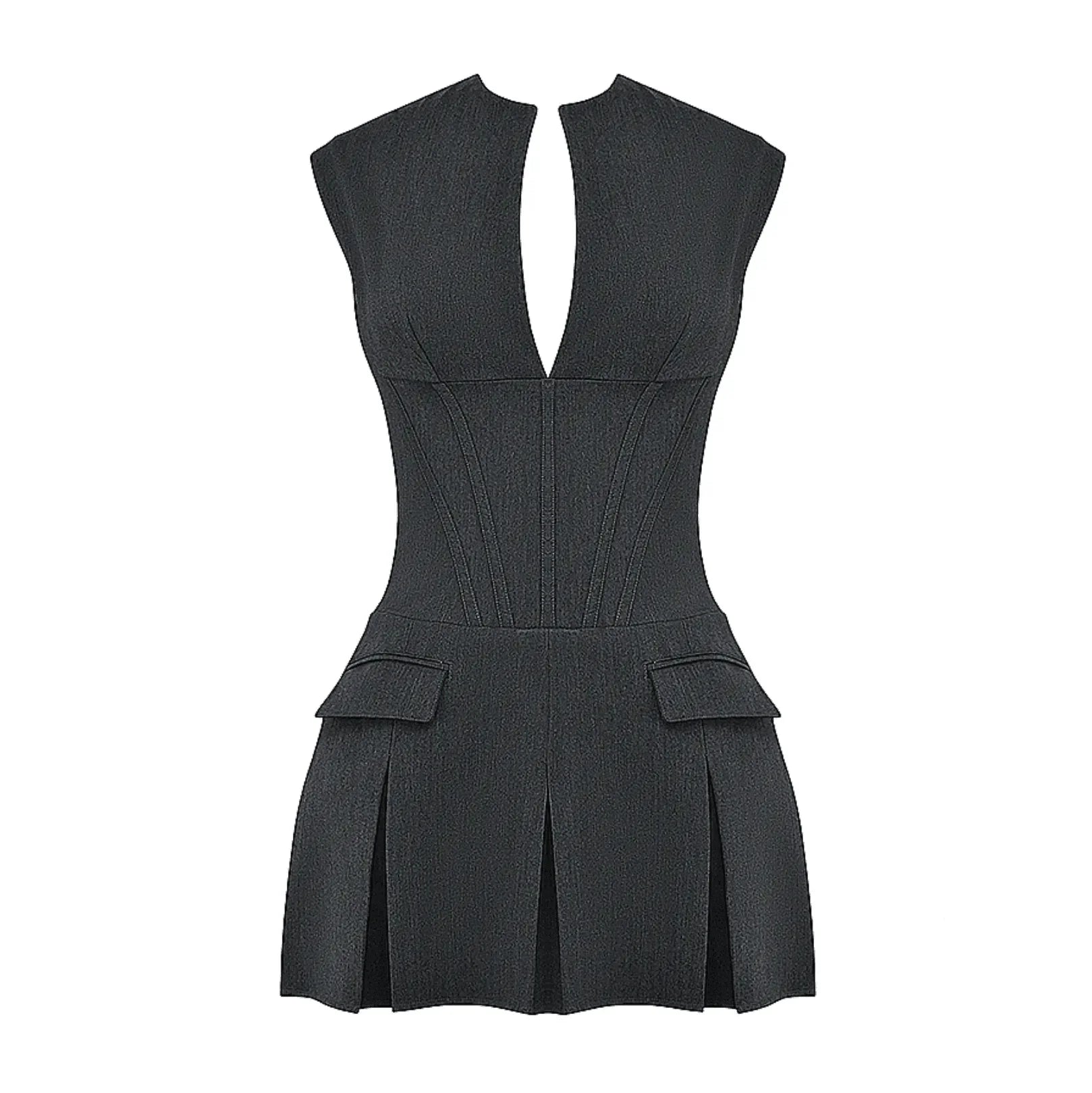 Ocane Vtements - Infinity Plunging V Neck Corset Mini Dress Gray / S Ocane Vtements - Infinity Plunging V Neck Corset Mini Dress Gray / S