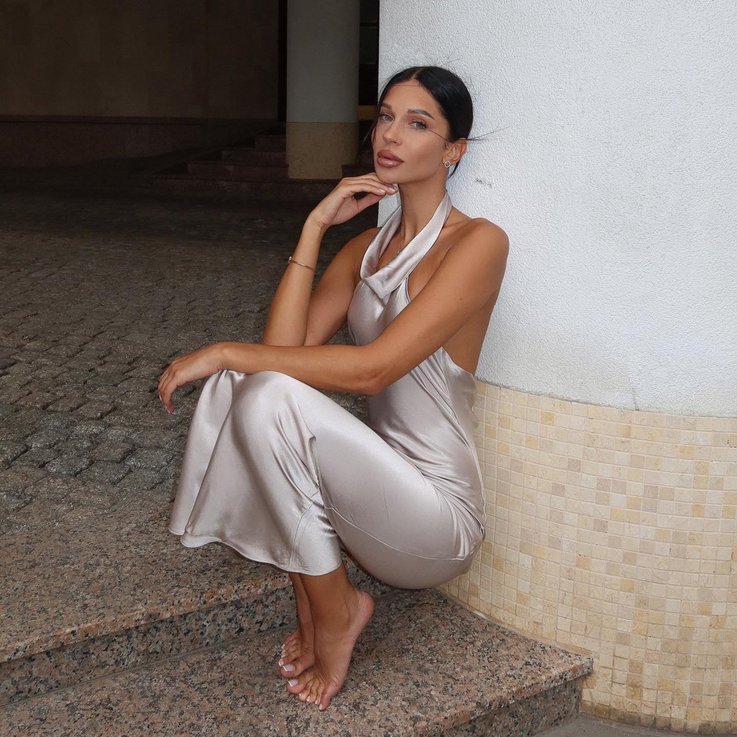 To My Heart Satin Backless Maxi Dress in Ivory To My Heart Satin Backless Maxi Dress in Ivory