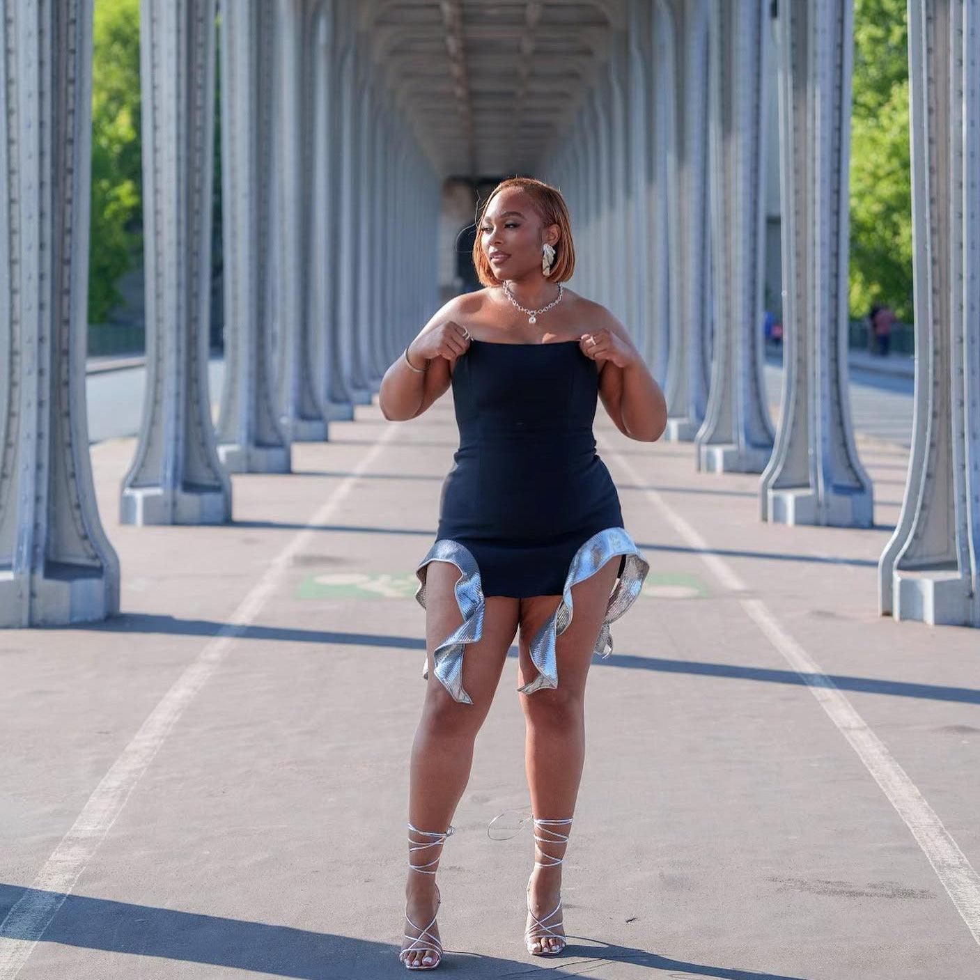 Twinkle Twirl Sequined Ruffles Mini Dress - Black / XS - Mermaid Way