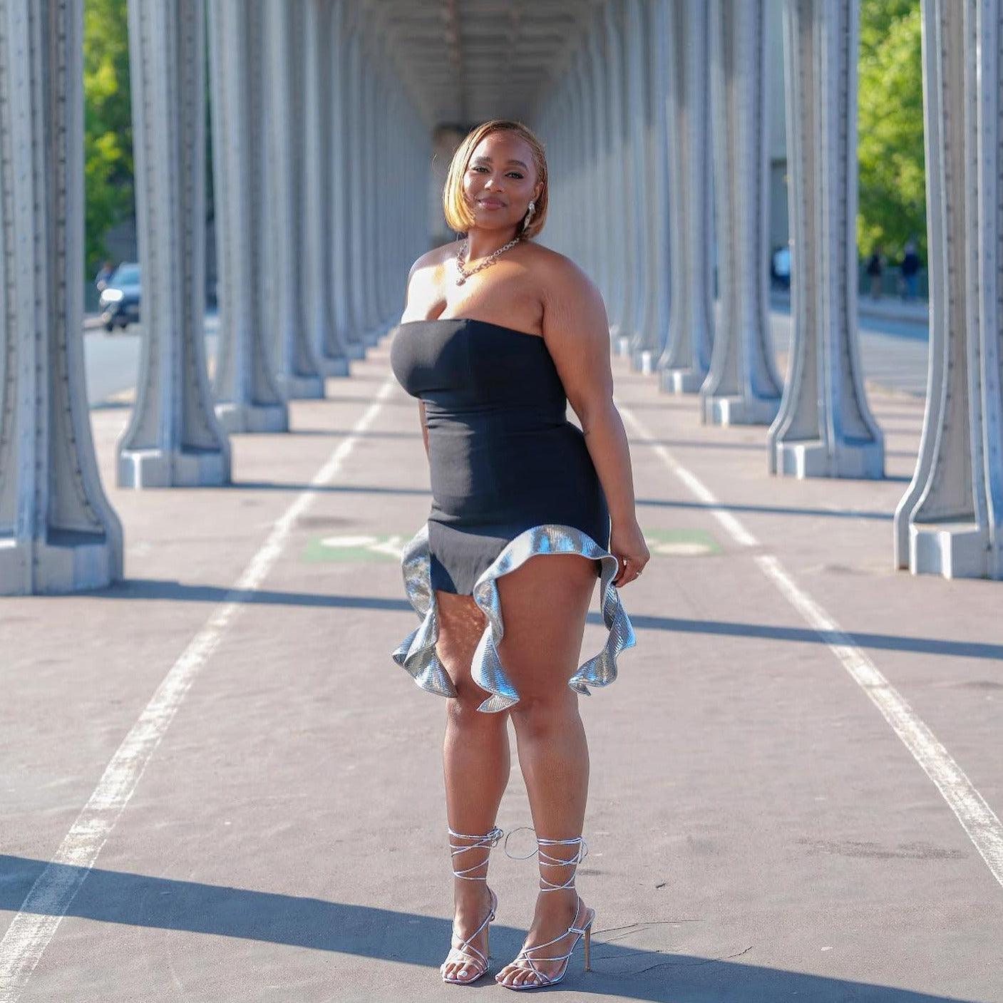 Twinkle Twirl Sequined Ruffles Mini Dress - Black / XS - Mermaid Way